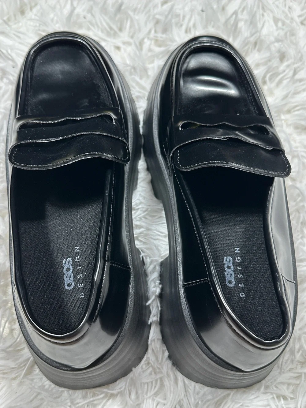 ASOS Design Black Patent Chunky Platform Loafers Lug Sole Women 7 Made In Italy